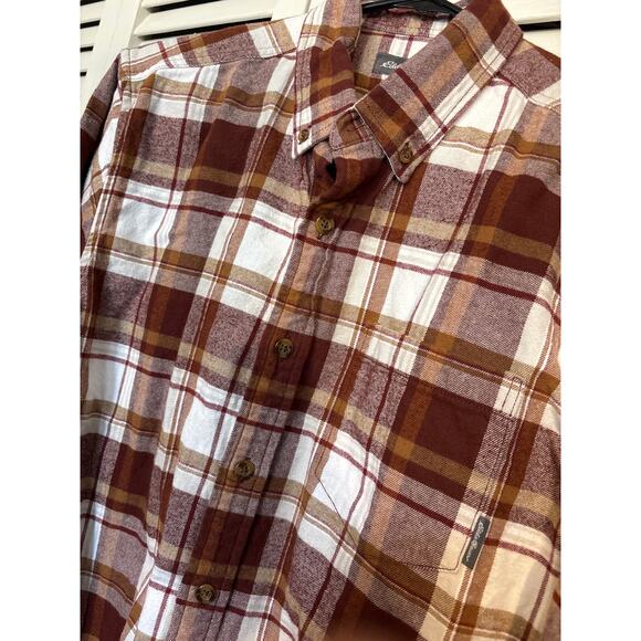 Eddie Bauer Shirt Mens Medium Brown Plaid Flannel Button Up Long Sleeve Outdoor - Picture 3 of 4